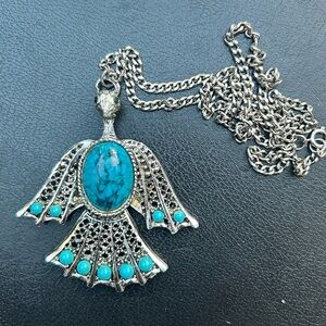 Native style Silver-tone and Turquoise Pendant Necklace
